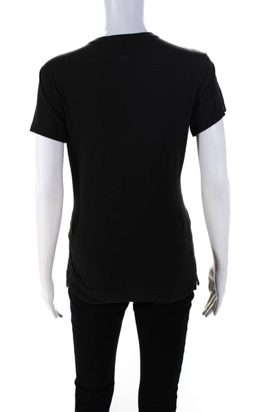 Adam Adam Lippes Womens Short Sleeve V Neck Tee Shirt Black Cotton Size 2