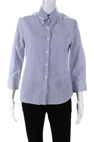 Band Of Outsiders Womens Striped Button Down Shirt White Blue Cotton Size 2