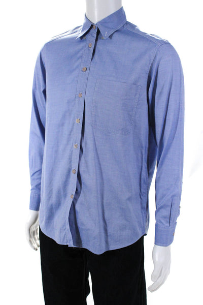 Giorgio Armani Classico Mens Button Down Collar Dress Shirt Blue Size Small