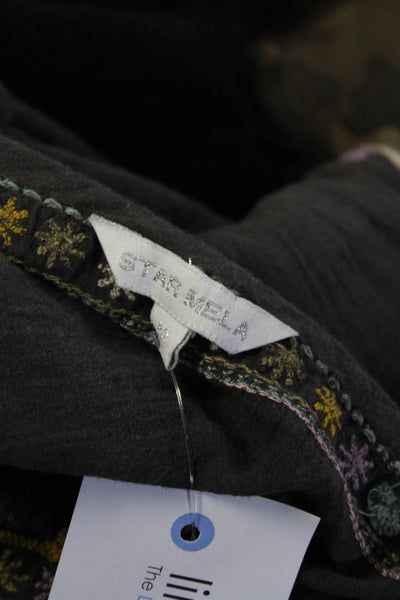 Star Mela Womens Cotton V-Neck Embroidered Tassel Mini Dress Gray Size M