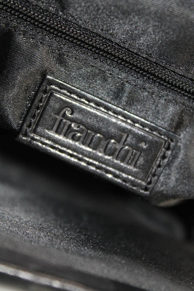 Franchi Womens Leather Striped Chain Strap Structured Shoulder Bag Black Handbag