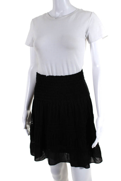 ALC Womens Smocked Pleated Mesh Trim Drop Waist Mini Skirt Black Size 6