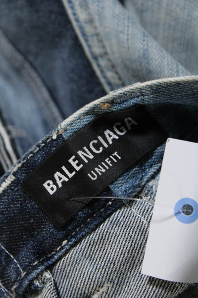 Balenciaga Unifit Unisex Button Fly Double Back Logo Split Wide Jeans Blue 2XS