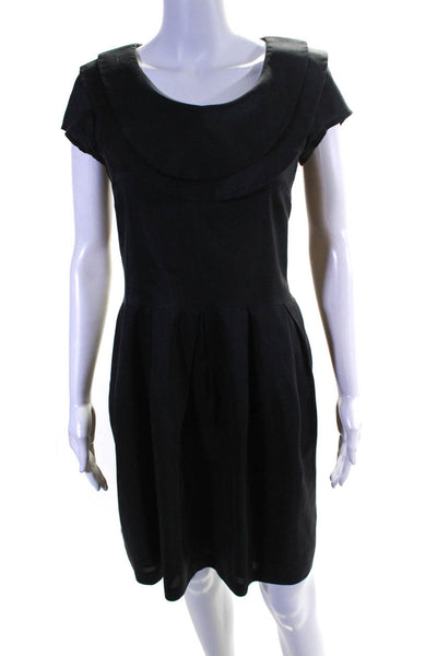 Wayne Women's Silk Short Sleeve Pleated Tea Dress Black Size 6
