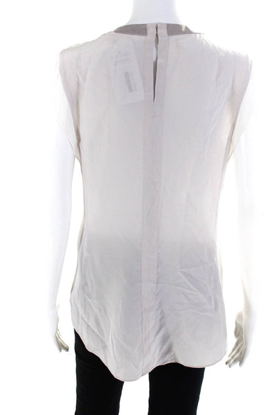 Rebecca Taylor Womens Silk Colorblock Pleated Sleeveless Top White Gray Size 0