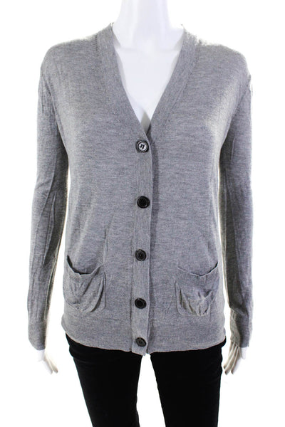 Adam Lippes Women's Long Sleeve Knit Button Down Cardigan Gray Size S