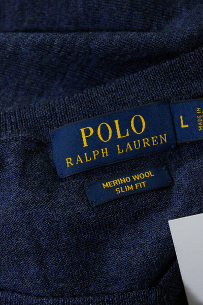 Polo Ralph Lauren Mens Wool Long Sleeve Ribbed V-Neck Sweater Blue Size L