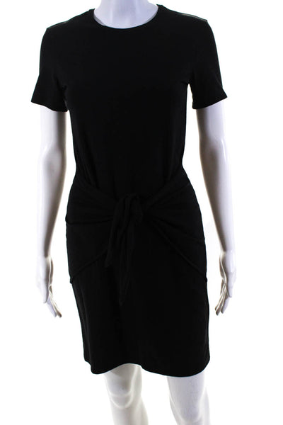Theory Womens Cotton Jersey Knit Short Sleeve Knotted Waist Dress Black Size PP
