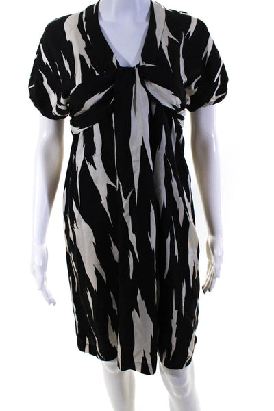 French Connection Womens Silk Abstract Print Empire Waist Dress Black Size 2