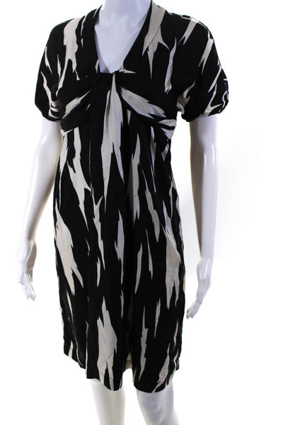 French Connection Womens Silk Abstract Print Empire Waist Dress Black Size 2