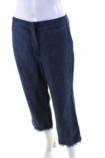 Trina Turk Womens Mid-Rise Medium-Wash Frayed Hem Capri Pants Denim Blue Size 2
