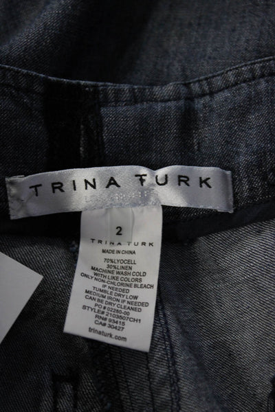 Trina Turk Womens Mid-Rise Medium-Wash Frayed Hem Capri Pants Denim Blue Size 2