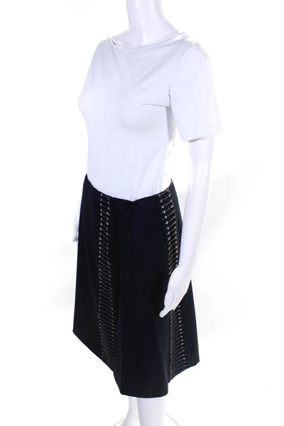 Bill Blass Womens Embellished Twill Midi Length A Line Skirt Navy Blue Size 8