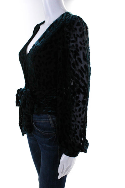 Toccin (NY) Womens Velvet Long Sleeve Textured V-Neck Blouse Top Black Size 2