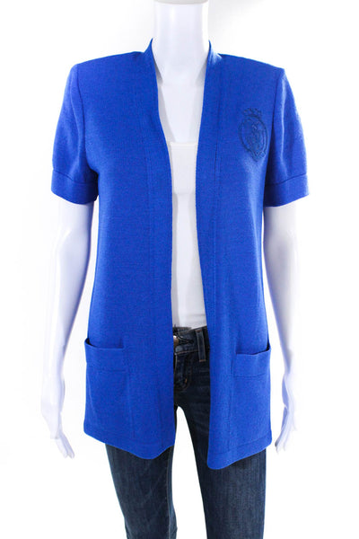 St. John Collection By Marie Gray Womens Embroidered Open Cardigan Blue Size P