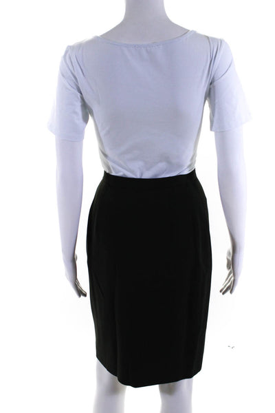 Giorgio Armani Womens 100% Wool Zipper Straight Pencil Skirt  Dark Green Size 38