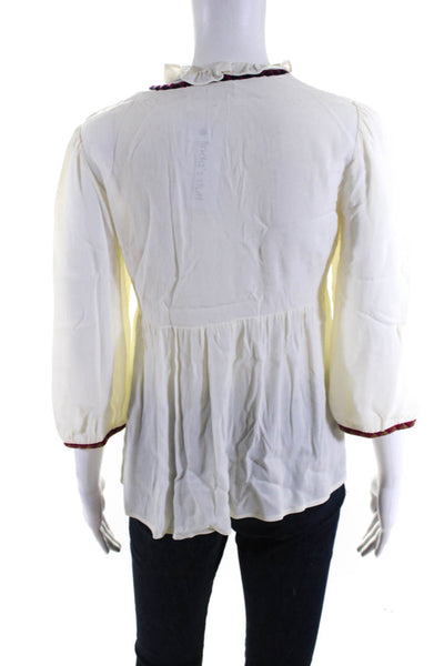 Ba&Sh Womens Crepe Textured Applique V-Neck 3/4 Sleeve Blouse Top Ivory Size 0
