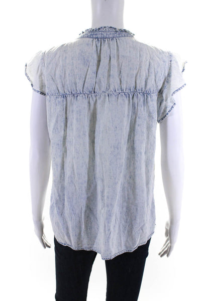 Rails Womens Acid Washed Flutter Sleeve Button Up Blouse Top  Blue Size S