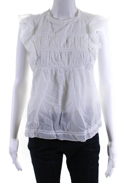 Rails Womens Cotton Shirred Flutter Sleeve Crew Neck Blouse Top White Size XS