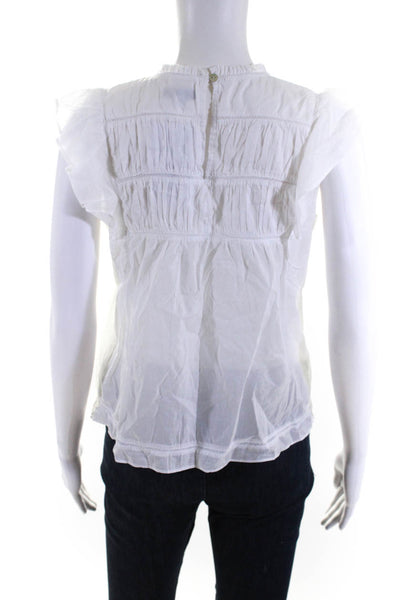 Rails Womens Cotton Shirred Flutter Sleeve Crew Neck Blouse Top White Size XS