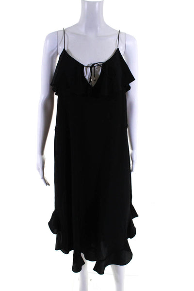 Zimmermann Womens Silk Ruffled Tied A-Line Keyhole Sleeveless Dress Black Size 0