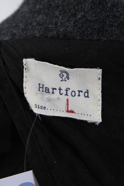 Hartford Womens Wool Shearling Mock Neck Button Down Fall Jacket Gray Size L