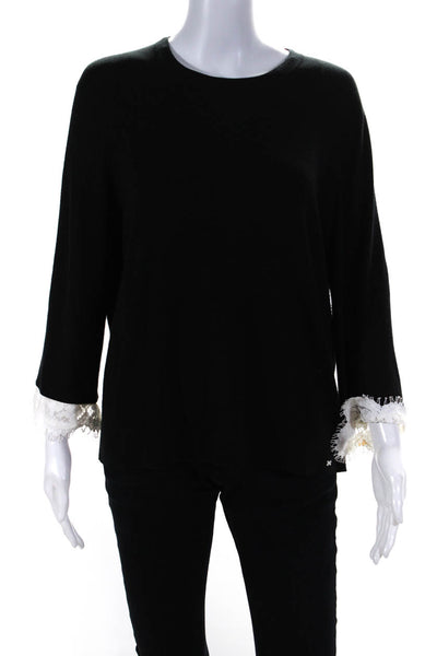 Rena Lange Womens Back Zipped Battenberg Lace Textured Long Sleeve Sweater L