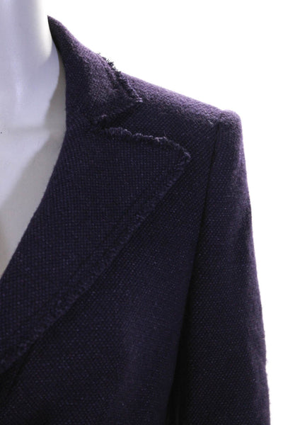 Armani Collezioni Womens Wool Fringe Hem Notched Collar Blazer Purple Size 6