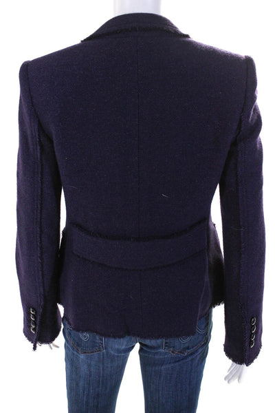 Armani Collezioni Womens Wool Fringe Hem Notched Collar Blazer Purple Size 6
