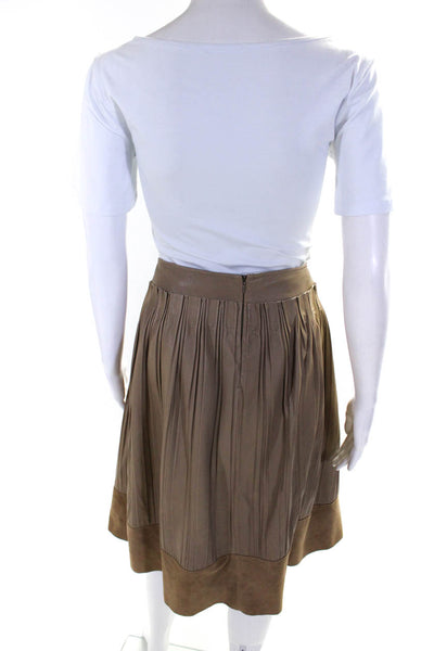 Escada Sport Womens Pleated Leather Midi A Line Skirt Brown Size EU 42
