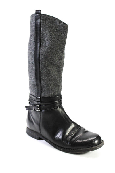Cole Haan Womens Side Zip Block Heel Knee High Boots Black Gray Wool Size 4