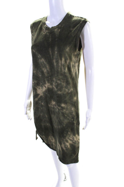 Pam & Gela Womens Cotton Tie-Dye Print Sleeveless Ruched Mini Dress Green Size L