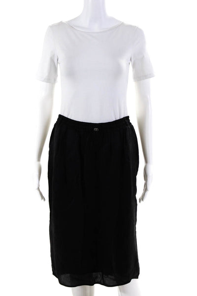 Max Mara Womens Elastic Waist Pocketed Drawstring Zip Up Skirt Black Size 44 8
