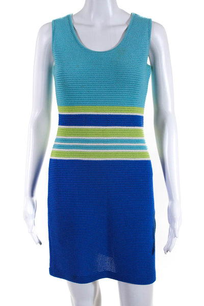 St. John Sport Womens Striped Textured Sleeveless Colorblock Dress Blue Size P