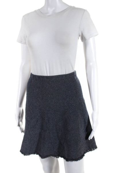 Theory Womens Tight-Knit Fringe Hem Flared A-Line Skirt Heather Blue Size M