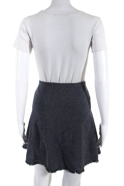 Theory Womens Tight-Knit Fringe Hem Flared A-Line Skirt Heather Blue Size M