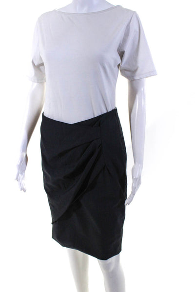 Max Mara Womens Wool Pleated Front Knee Length Straight Skirt Navy Blue Size 6