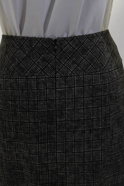 Santorelli Womens Wool Grid Print Front Pleat Zip Up Skirt Gray Size 10