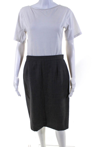 Isaia Napoli Womens Wool Peak Collar Flap Pockets Skirt Suit Set Gray Size 44 8