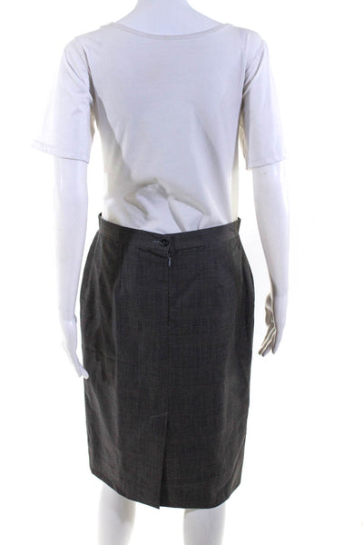 Isaia Napoli Womens Wool Peak Collar Flap Pockets Skirt Suit Set Gray Size 44 8