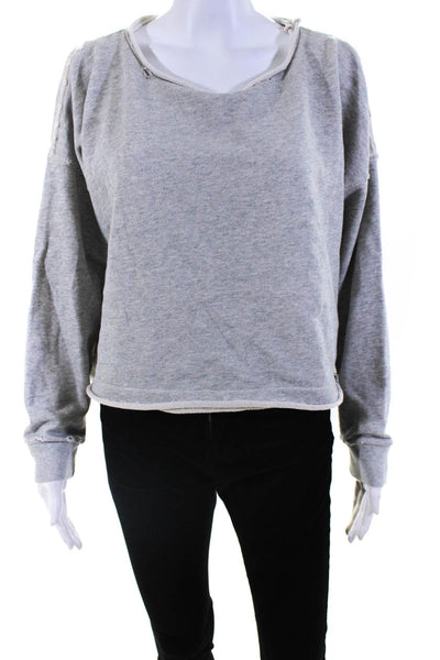 Amo Womens Gray Crew Neck Distress Long Sleeve Pullover Sweater Top Size XS