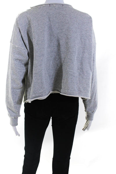 Amo Womens Gray Crew Neck Distress Long Sleeve Pullover Sweater Top Size XS