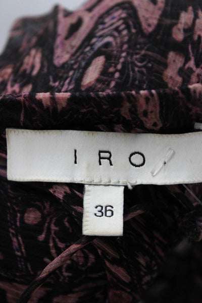 IRO Womens Chiffon Abstract Flutter Sleeve A-Line Mini Dress Purple Size 36