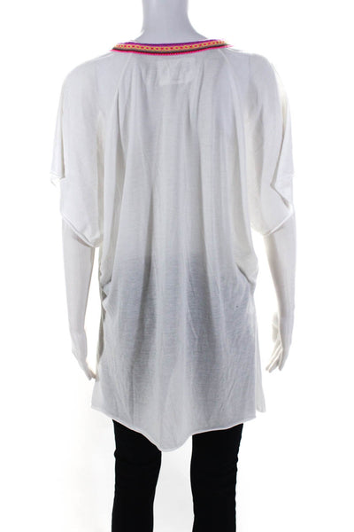 Pitusa Wolmens V Neck Short Sleeve Tee Shirt White Cotton Size One Size