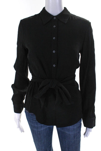 Emerson Fry Womens Tie Neck Long Sleeve Button Up Shirt Blouse Black Size XS