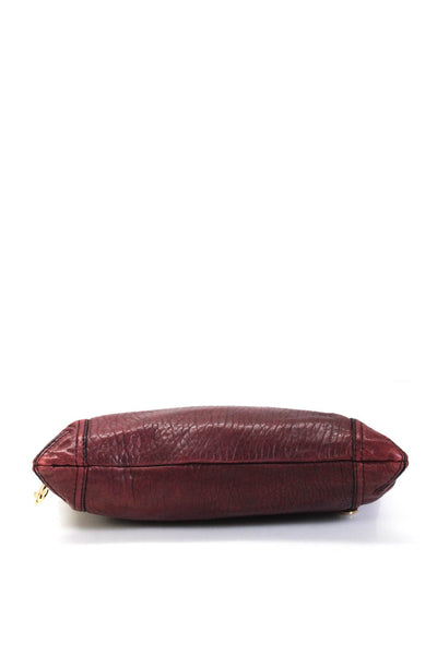 Milly Womens Dark Red Leather Turn Lock Flat Chain Strap Shoulder Bag Handbag