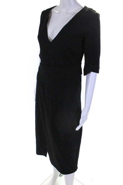 iXOs Womens Paneled Waist V-Neck 3/4 Sleeve Midi Sheath Dress Black Size 40