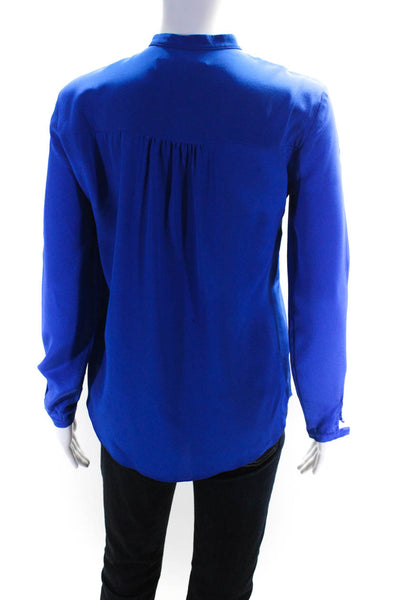 Amanda Uprichard Womens Long Sleeve Lace Up V Neck Silk Shirt Blue Size Petite