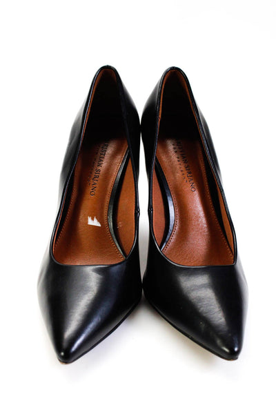 Christian Siriano Womens Pointed Toe Slip On Stiletto Pumps Black Leather Size 9