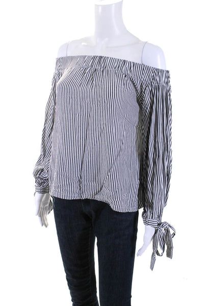 7 For All Mankind Womens Gray Striped Off Shoulder Long Sleeve Blouse Top Size M
